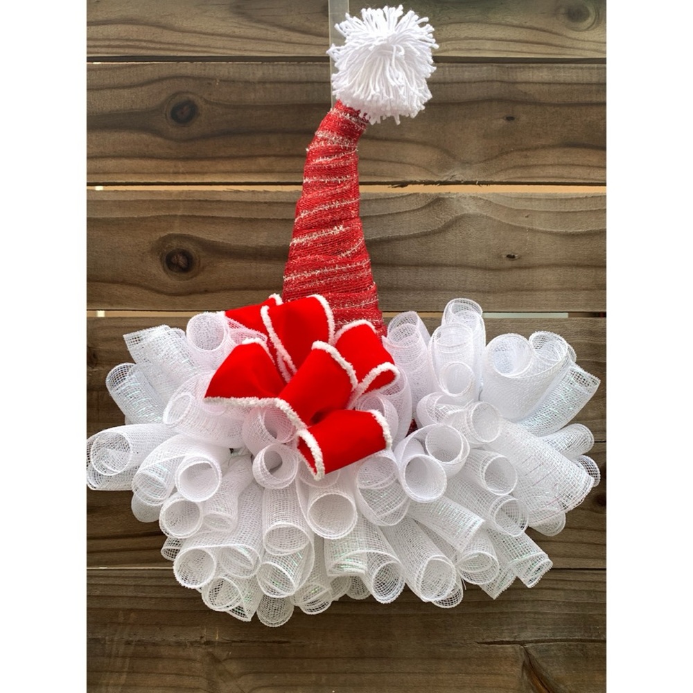 Santa Hat Wreath For Front Door Holiday Christmas Decor